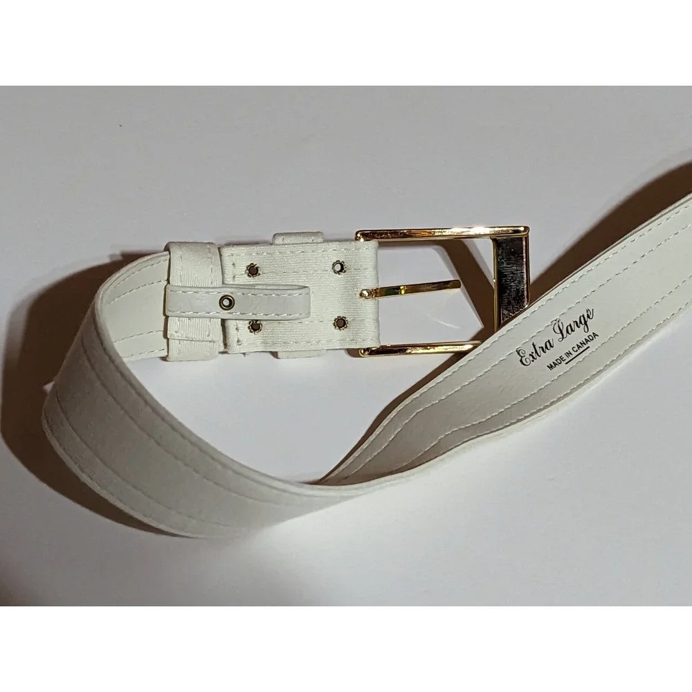 Vintage White Cloth Belt Gold Tone Buckle Made In Canada Women's‎ Extra Large